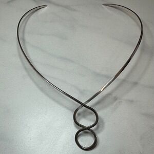 Sterling Silver 925 Torc Collar Choker Necklace‎ Minimalist Infinity Pendant